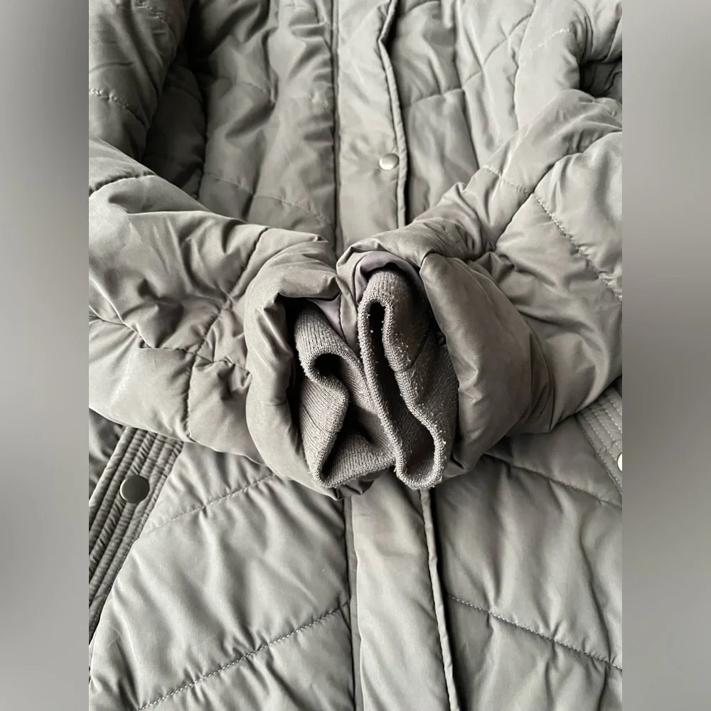 A New Day Parka Coat Jacket Fur Hood Small pewter gray grey quilted puffer zip - Picture 5 of 13